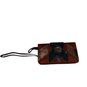 Brown and Gold Wristlet Clutch Wallet